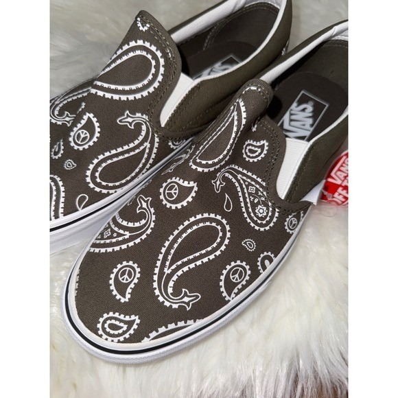 Vans Classic Slip On Womens Olive Green Peace Paisley Low Top Sneakers NEW 10.5 - Picture 7 of 9